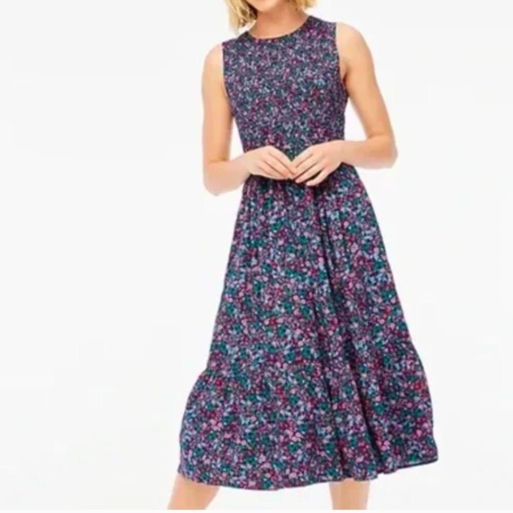 J. Crew Factory Floral Smocked Midi Dress Size Medium-NEW